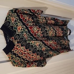 Nautica polo shirt Men's L Navy Red Green abstract floral print